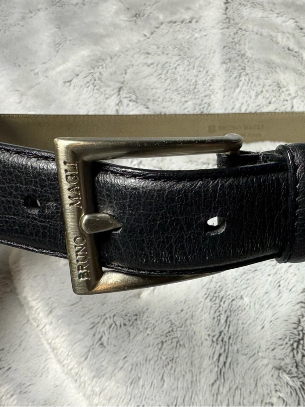 BRUNO MAGLI BLACK LEATHER DESIGNER MENS BELT SILVER BRASS BUCKLE SIZE 34 ITALY